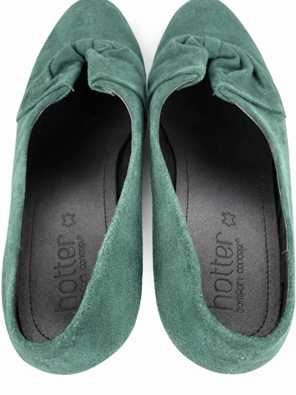 Hotter Donna Green‎ Suede Comfort Heels Low Block Heel Bow Size 6.5